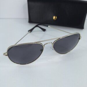 Mens Womens Aviator Silver Frame Sunglasses Grey Gray Lenses Case Included